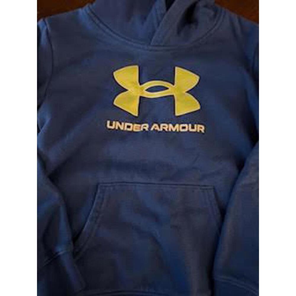 Boys Blue Size 6 Hooded Under Armour Sweatshirt with Neon Green Logo